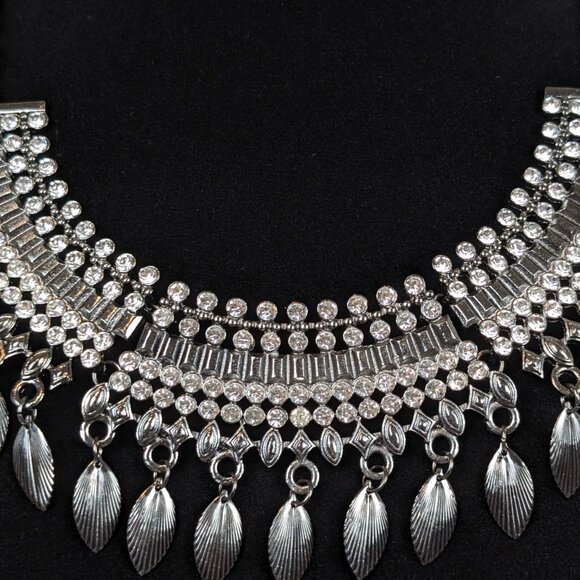 (2/$20) Dark Metal Rhinestone Bib Statement Necklace - Picture 3 of 5